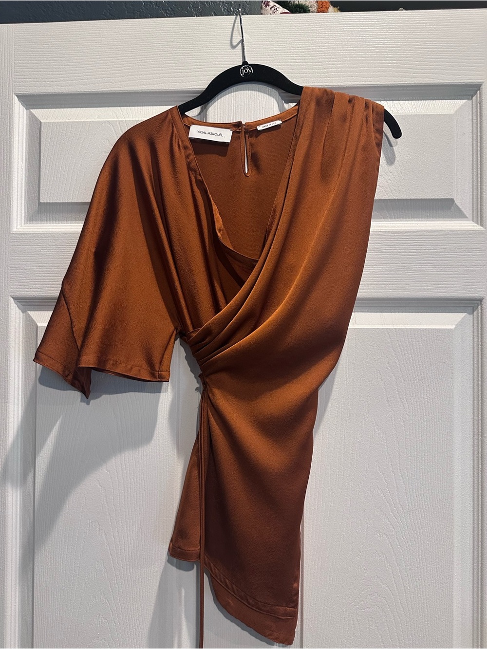 Yigal Azrouël Asymmetric Draped Blouse in Rust